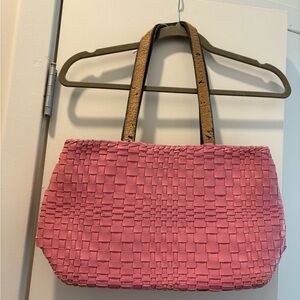 FALOR Le Borse Pink Woven leather bag with pony hair straps